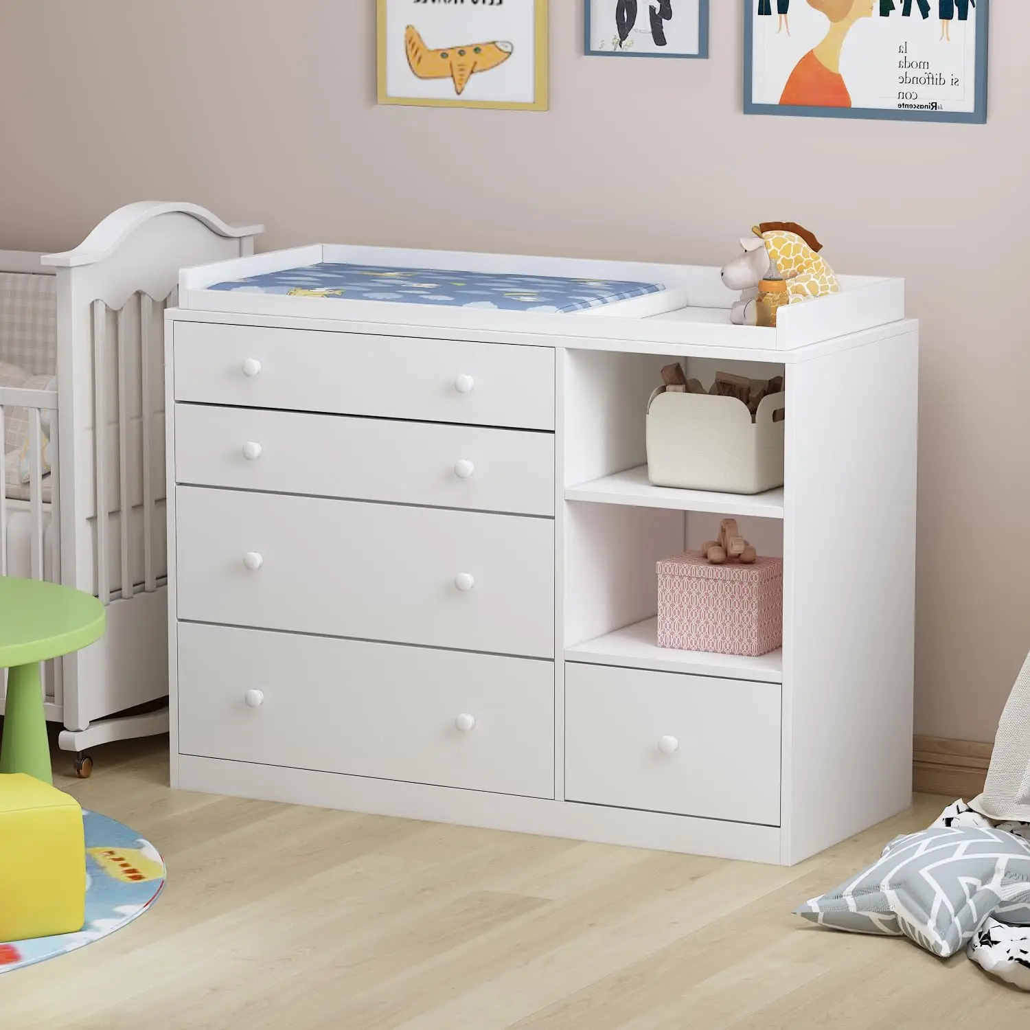 Baby Nursery Dresser - Kinderzimmer-Kommode, Weiße Schlafzimmer-Kommode mit 5 Schubladen