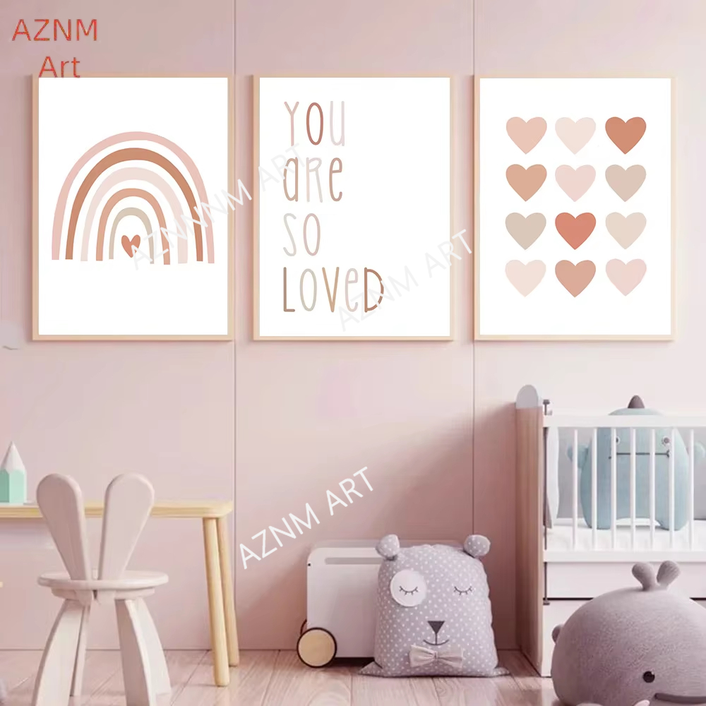 Baby Nursery Prints - 1/3PCS, Cartoon Herz Regenbogen Rosa Wand