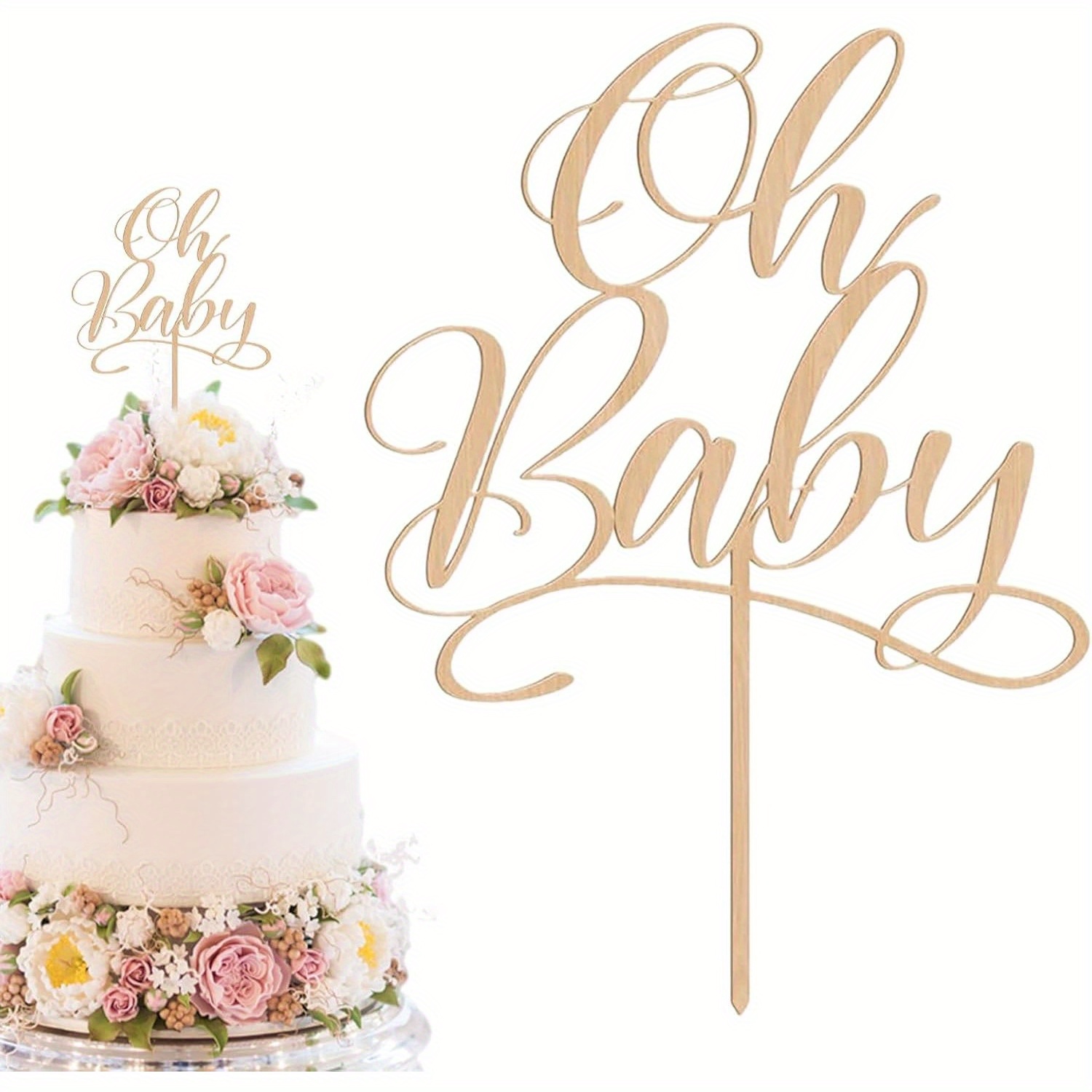 Baby Nursery Letters - 1 Stück „Oh Baby“ – Holz-Kuchenaufsatz