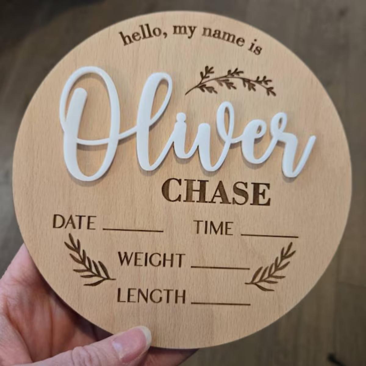Baby Nursery Ornaments - 1 Stück personalisiertes Baby-Ankündigungsschild aus Holz,