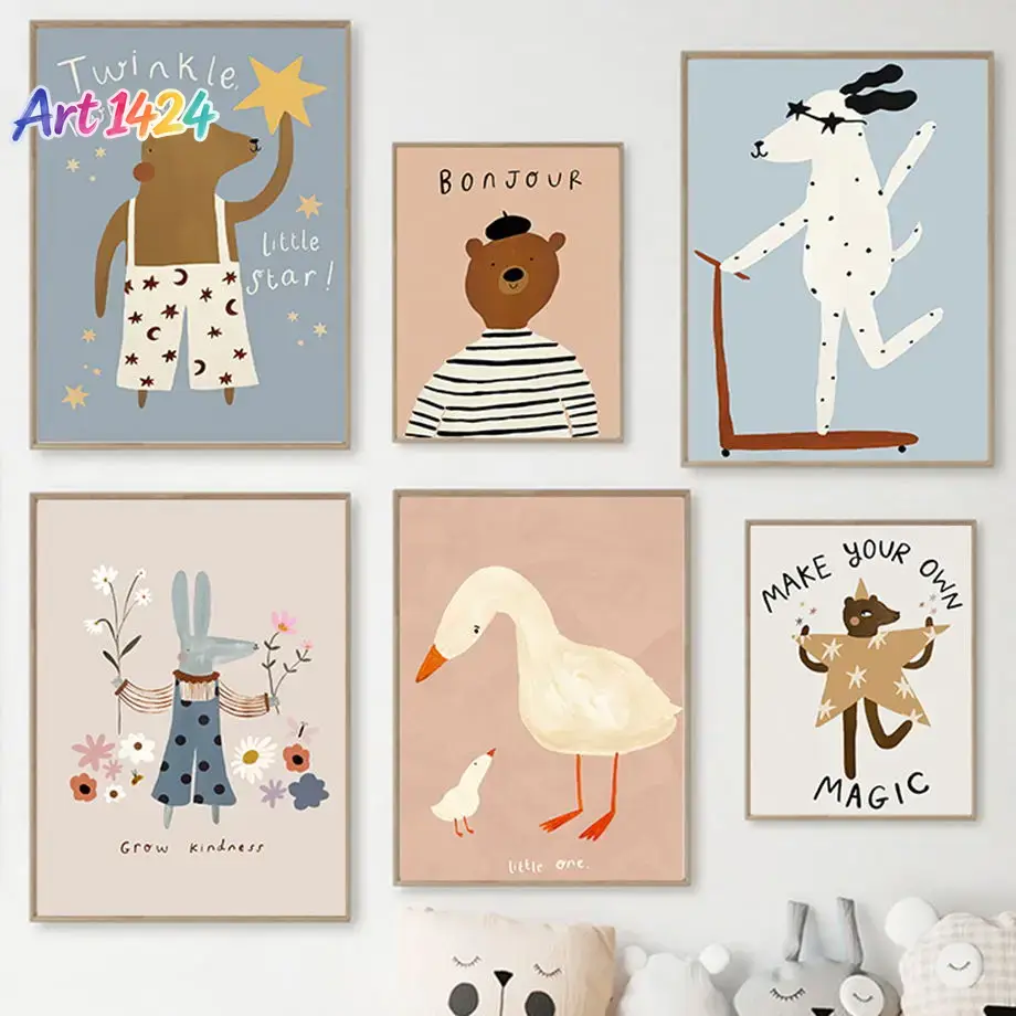 Baby Nursery Prints - Lustige Roller, gespottete Hunde, Bären, Kaninchen,
