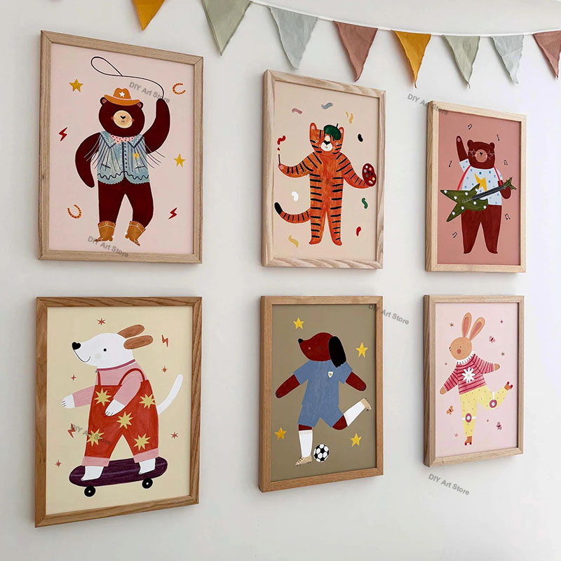 Baby Nursery Prints - Lustige Cartoon-Tier Kinderzimmer Wandkunst Leinwandbilder Bär