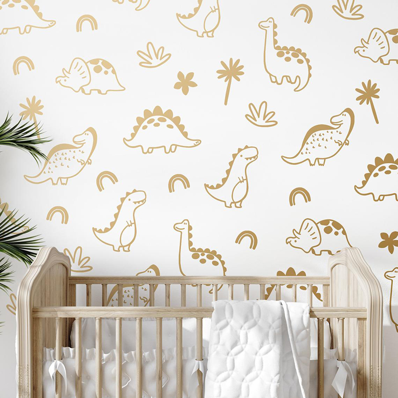 Baby Nursery Vinyl Wall Stickers - Geometrischer Dinosaurier Baum Regenbogen Wandaufkleber Dschungel