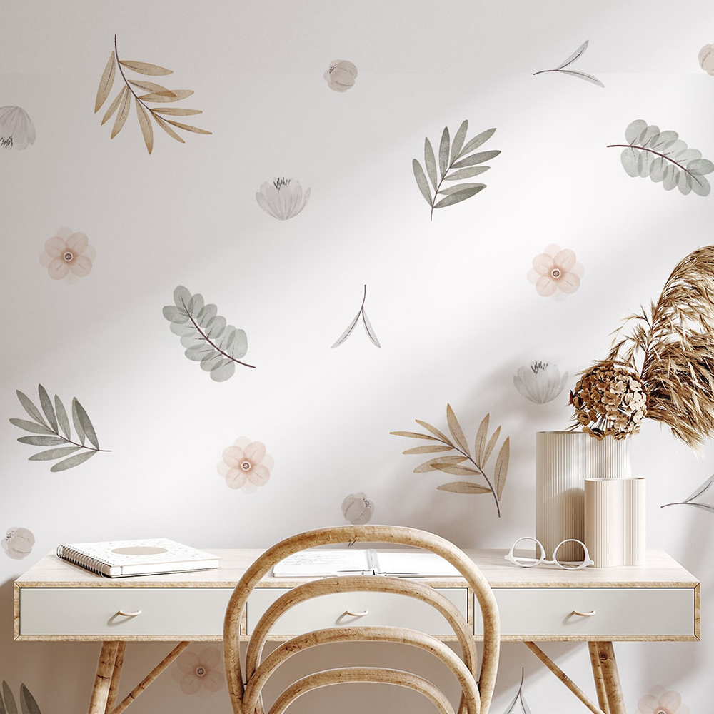 Baby Nursery Vinyl Wall Stickers - Boho Blätter Botanische DIY Wandtattoos Kunstwand