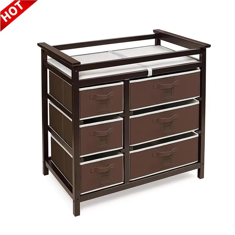 Baby Nursery Dresser - Moderne Holz-Babykommode mit Wickelauflage und Aufbewahrungskorb,