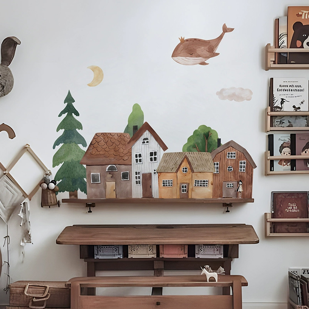 Baby Nursery Ornaments - Stoff Cartoon Wald Vintage Stadt Wand