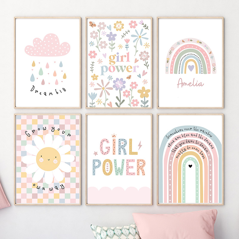 Baby Nursery Prints - Sonne Blume Regenbogen Wolke Herz Kindergarten