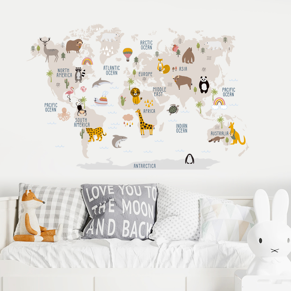 Aquarell Cartoon Weltkarte Wan – Baby Nursery Vinyl Wall Stickers Bewertung und Preis