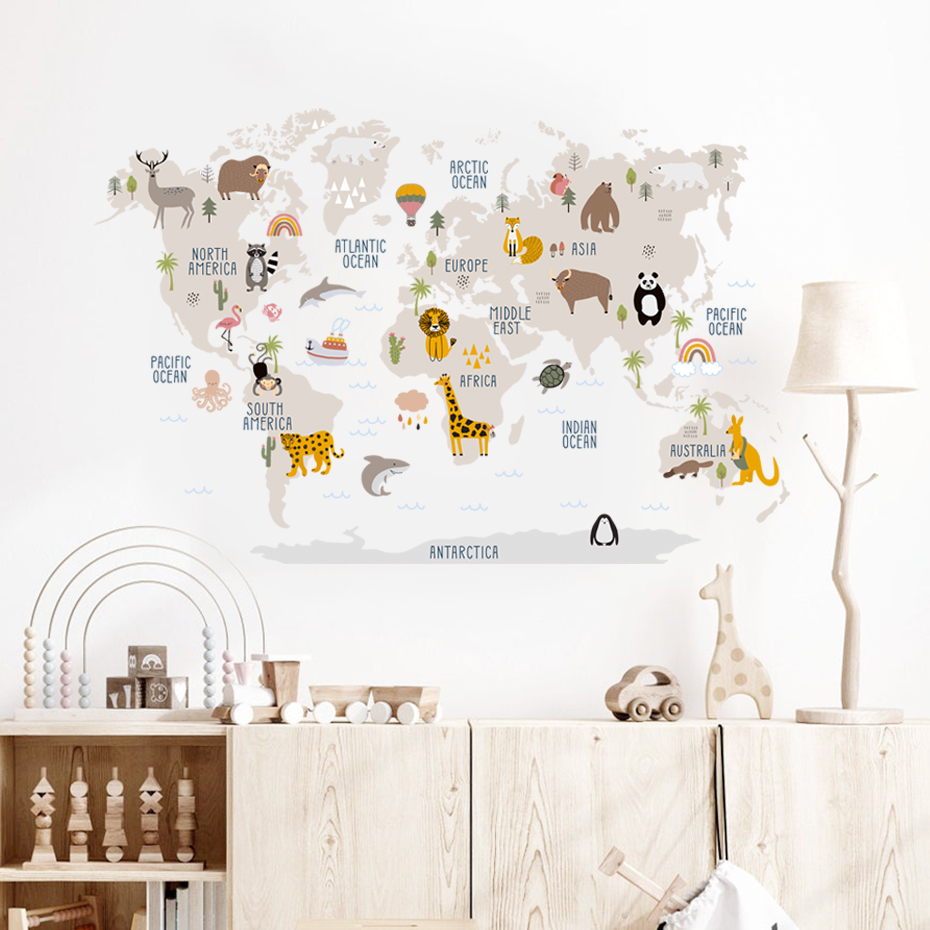 Aquarell Cartoon Weltkarte Wan – Baby Nursery Vinyl Wall Stickers Bewertung und Preis